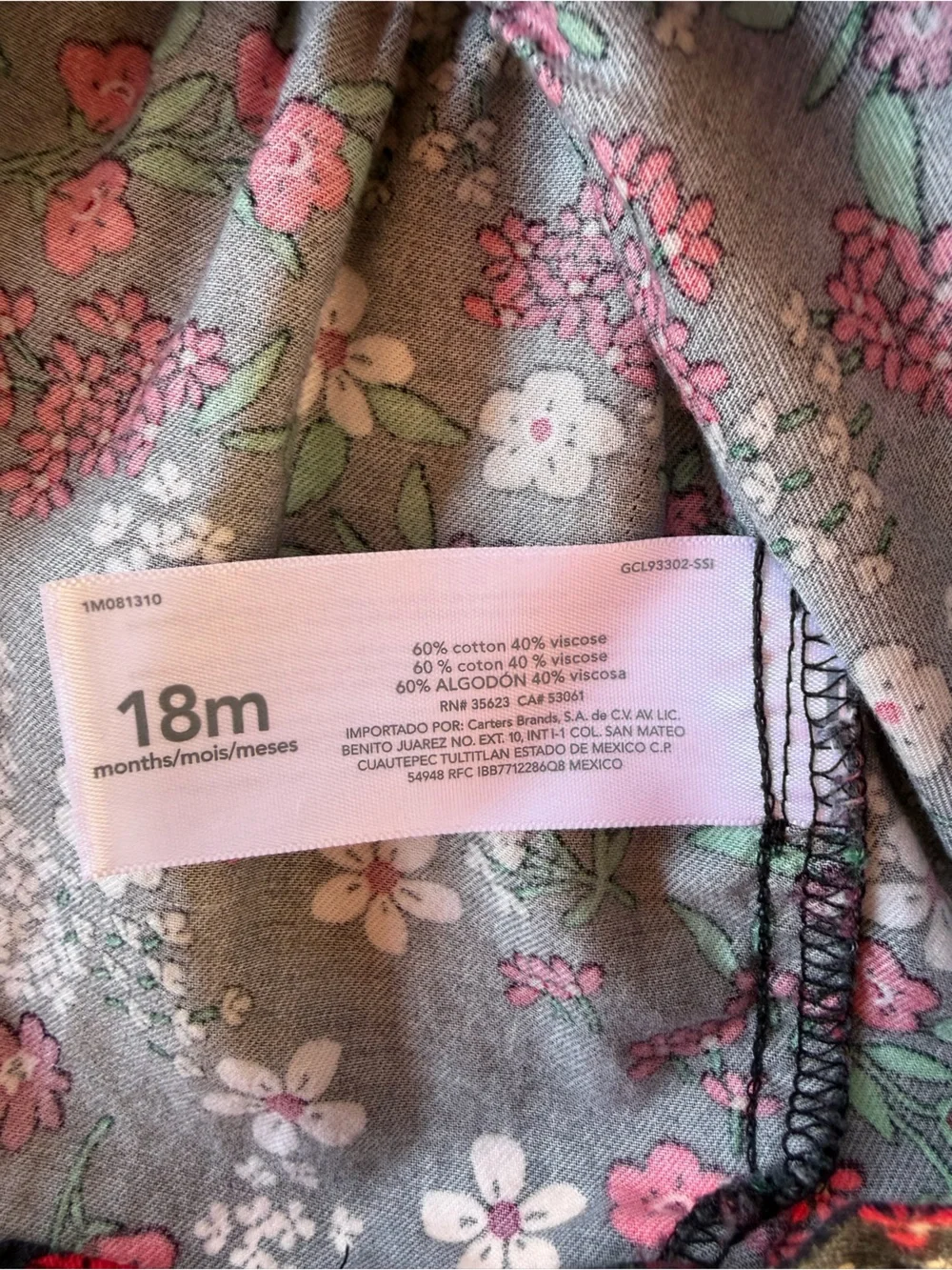 Carter's Black Floral Button-Front Top with Red and White Blooms Size 18M